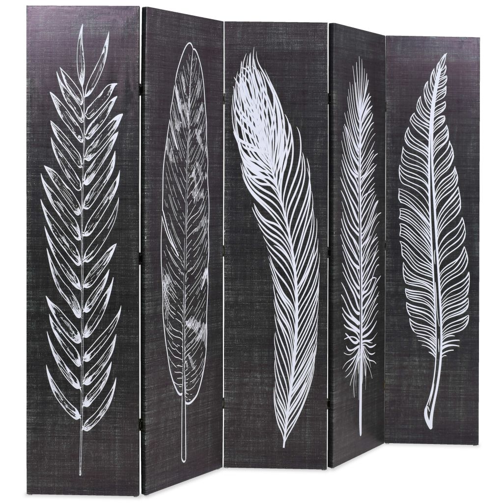 Folding Room Divider 200x180 cm Feathers Black and White