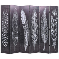Folding Room Divider 228x180 cm Feathers Black and White