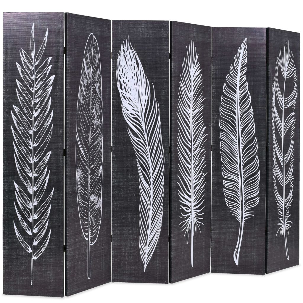 Folding Room Divider 228x180 cm Feathers Black and White