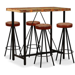 5 Piece  Bar SetSolid Reclaimed Wood, Genuine Leather & Canvas