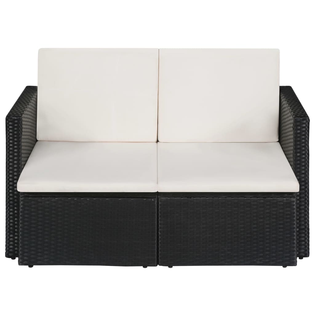 2-Seater Sofa Poly Rattan 118x65x74 cm Black and Cream White