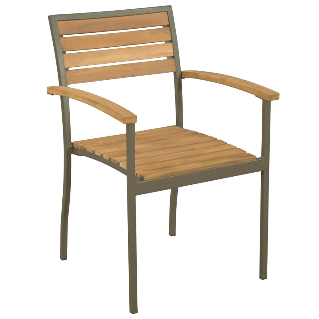 Outdoor Stacking Dining Chairs 2 pcs Solid Acacia Wood Steel