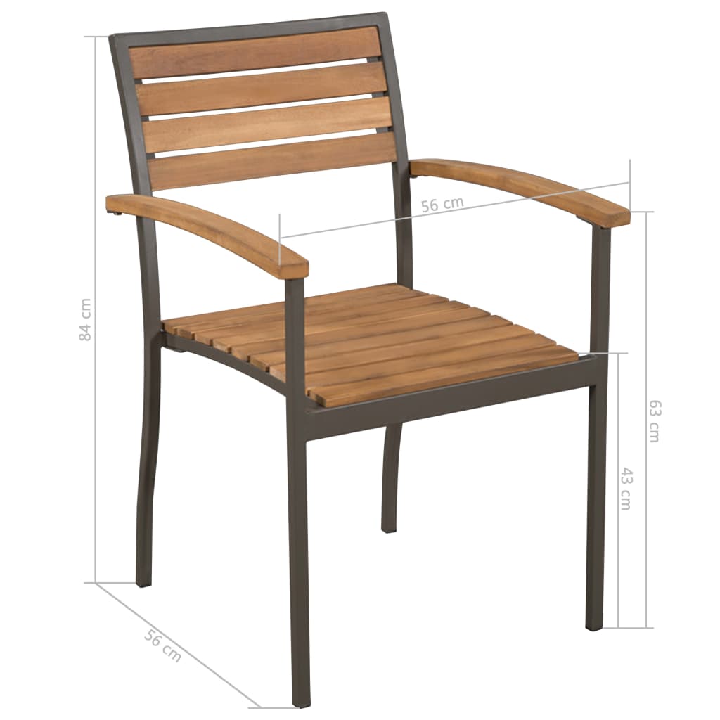 Outdoor Stacking Dining Chairs 2 pcs Solid Acacia Wood Steel