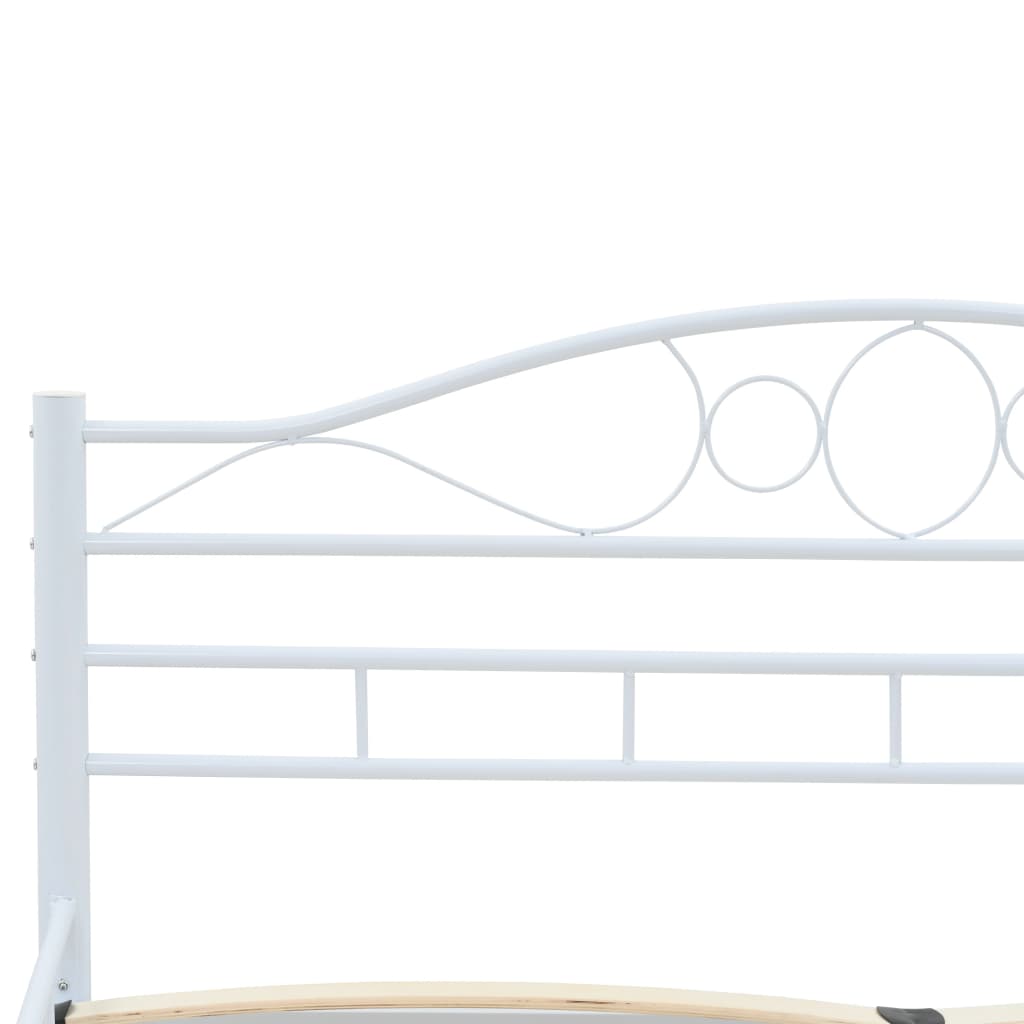 Metal Bed Frame Slatted Base 137x187cm Curl Design White Double