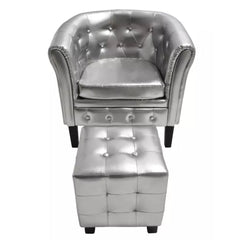 Tub Chair with Foot Stool Artificial Leather Silver