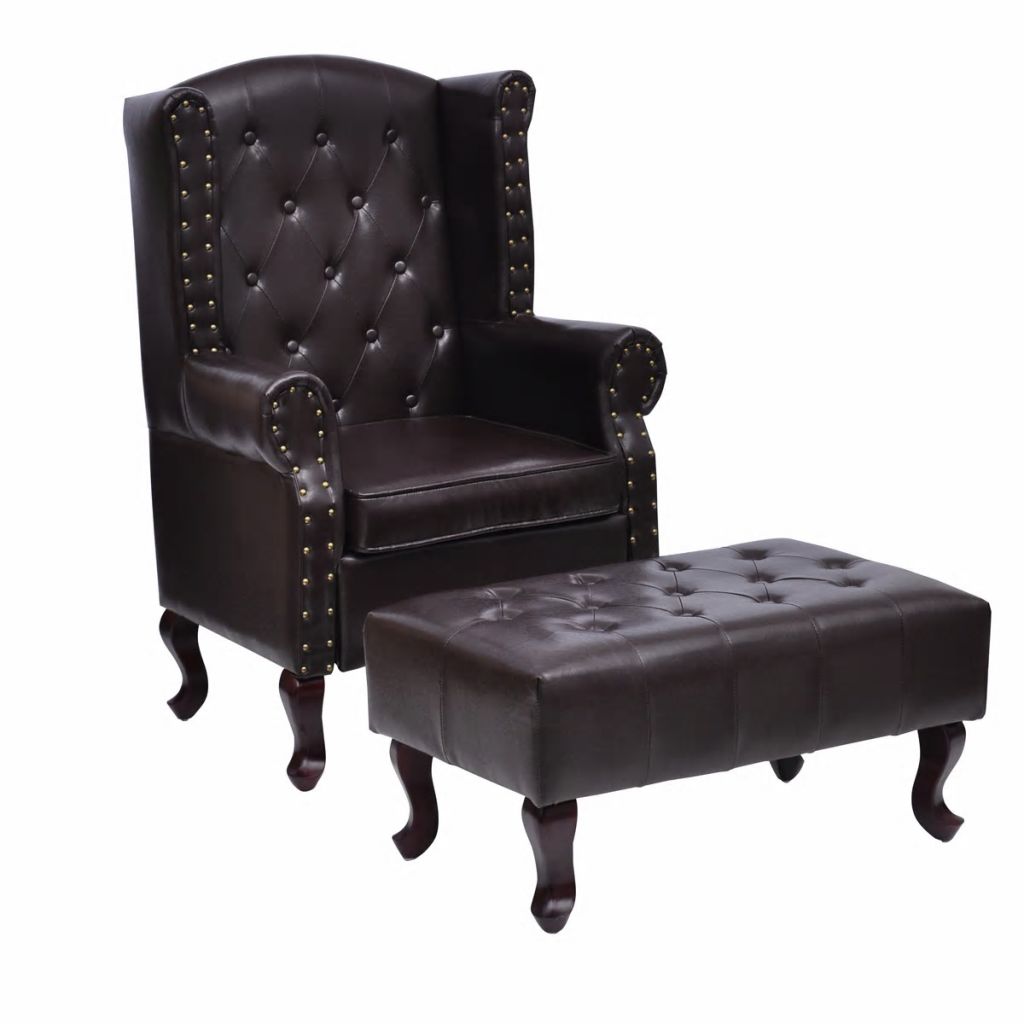 Armchair with Foot Stool Artificial Leather Dark Brown