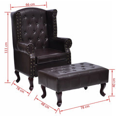 Armchair with Foot Stool Artificial Leather Dark Brown