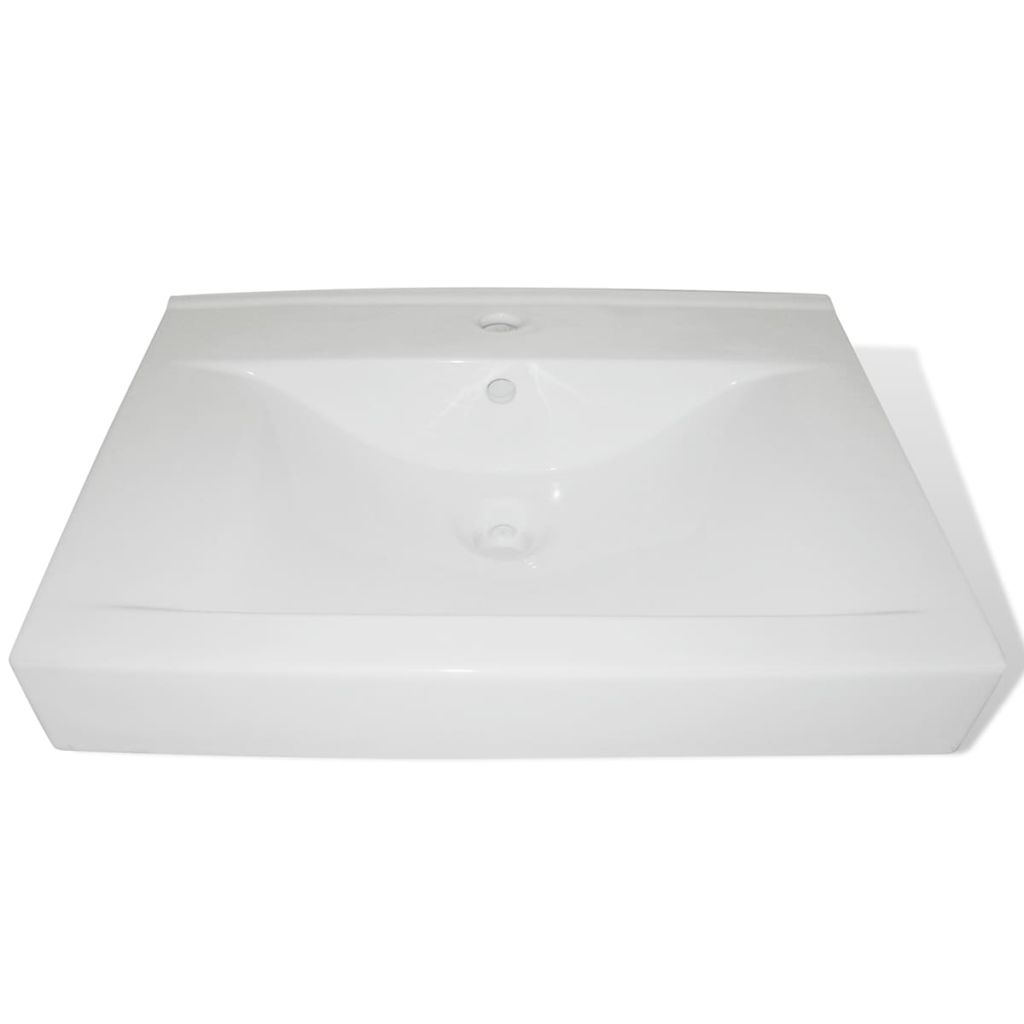 Luxury Ceramic Basin Rectangular Sink White with Faucet Hole