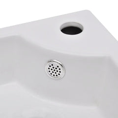 Ceramic Sink Basin Faucet & Overflow Hole Bathroom Corner White