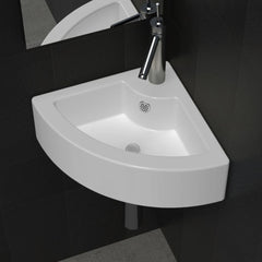 Ceramic Sink Basin Faucet & Overflow Hole Bathroom Corner White