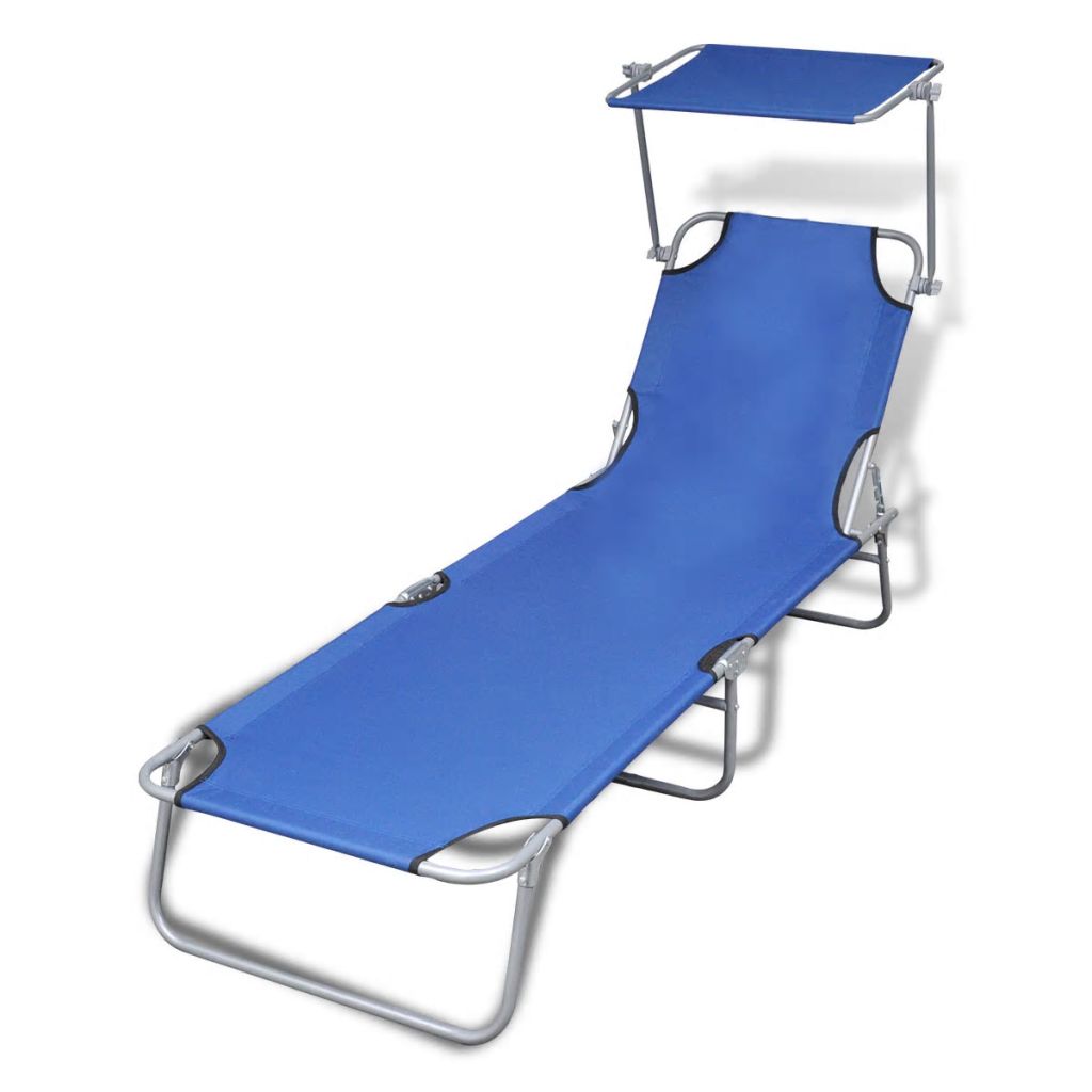 Outdoor Sunlounger Foldable with Canopy Blue 189 x 58 x 27 cm