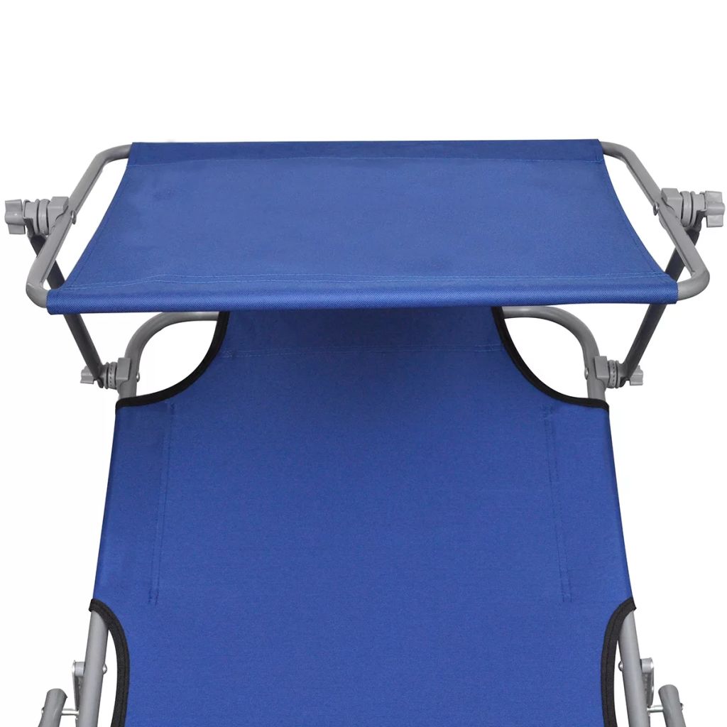 Outdoor Sunlounger Foldable with Canopy Blue 189 x 58 x 27 cm