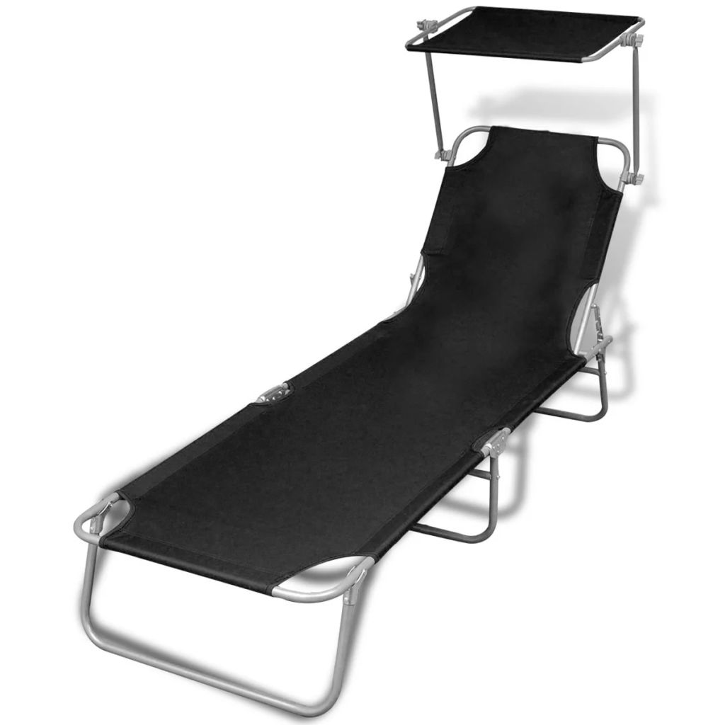 Outdoor Sunlounger Foldable with Canopy Black 189 x 58 x 27 cm
