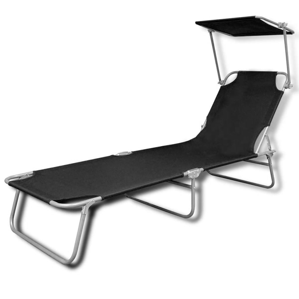 Outdoor Sunlounger Foldable with Canopy Black 189 x 58 x 27 cm