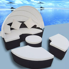 Sunlounger Set 12 Pieces 2-in-1 with Canopy Black Poly Rattan