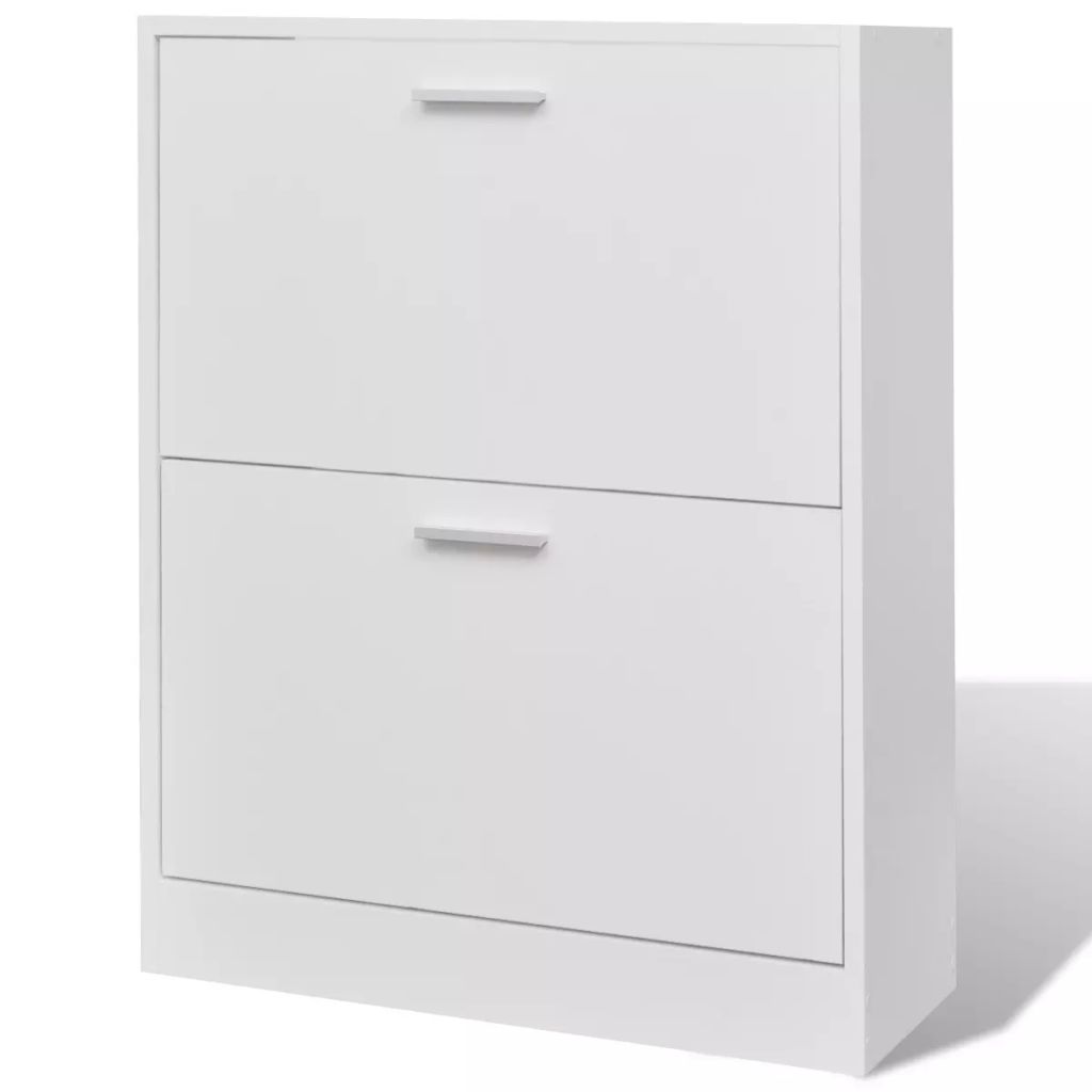 White Wooden Shoe Cabinet with 2 Compartments