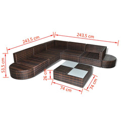 Outdoor Lounge Set 27 Pieces Brown Poly Rattan
