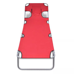 Folding Sunlounger with Head Cushion Adjustable Backrest Red