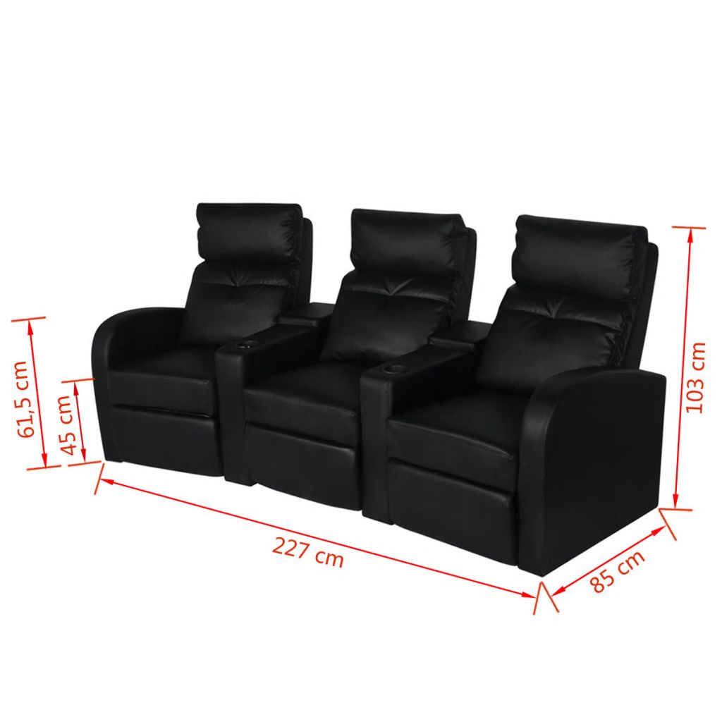 Recliner 3-seat Artificial Leather Black