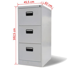 File Cabinet with 3 Drawers Metal Grey