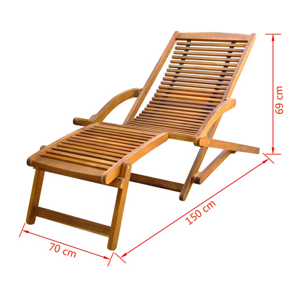 Deck Chair with Footrest Acacia Wood