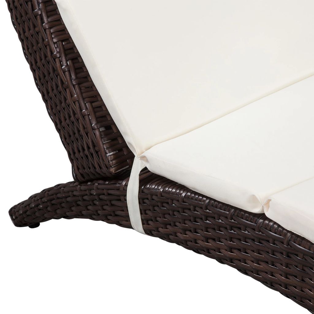 Foldable Sunlounger with Cushion Poly Rattan Brown