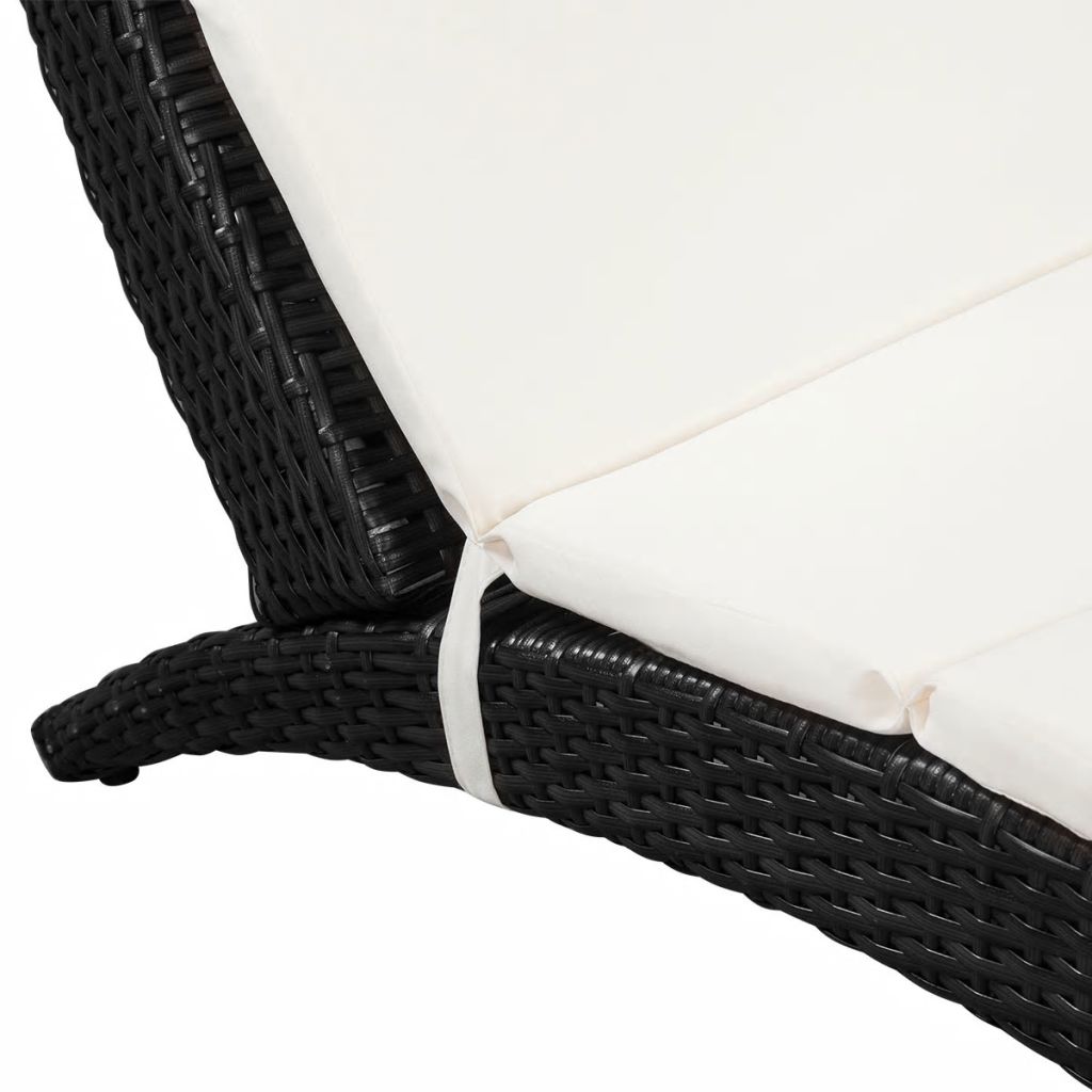 Foldable Sunlounger with Cushion Poly Rattan Black