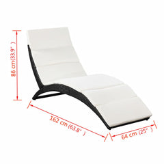 Foldable Sunlounger with Cushion Poly Rattan Black