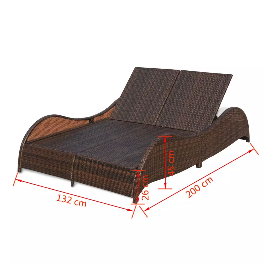 Double Sunlounger with Cushion Flowing Lines Poly Rattan Brown