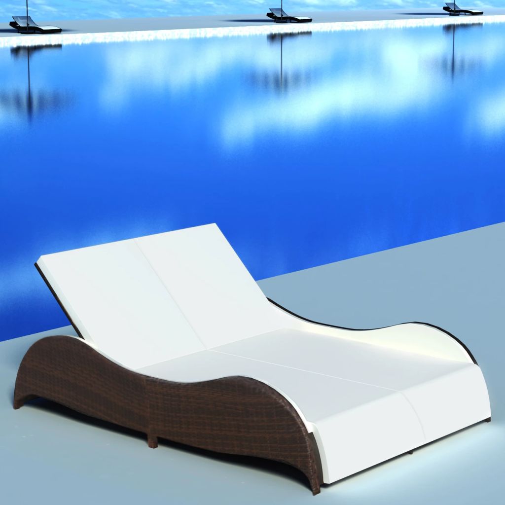 Double Sunlounger with Cushion Flowing Lines Poly Rattan Brown
