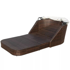 Sunlounger with Canopy Poly Rattan Brown