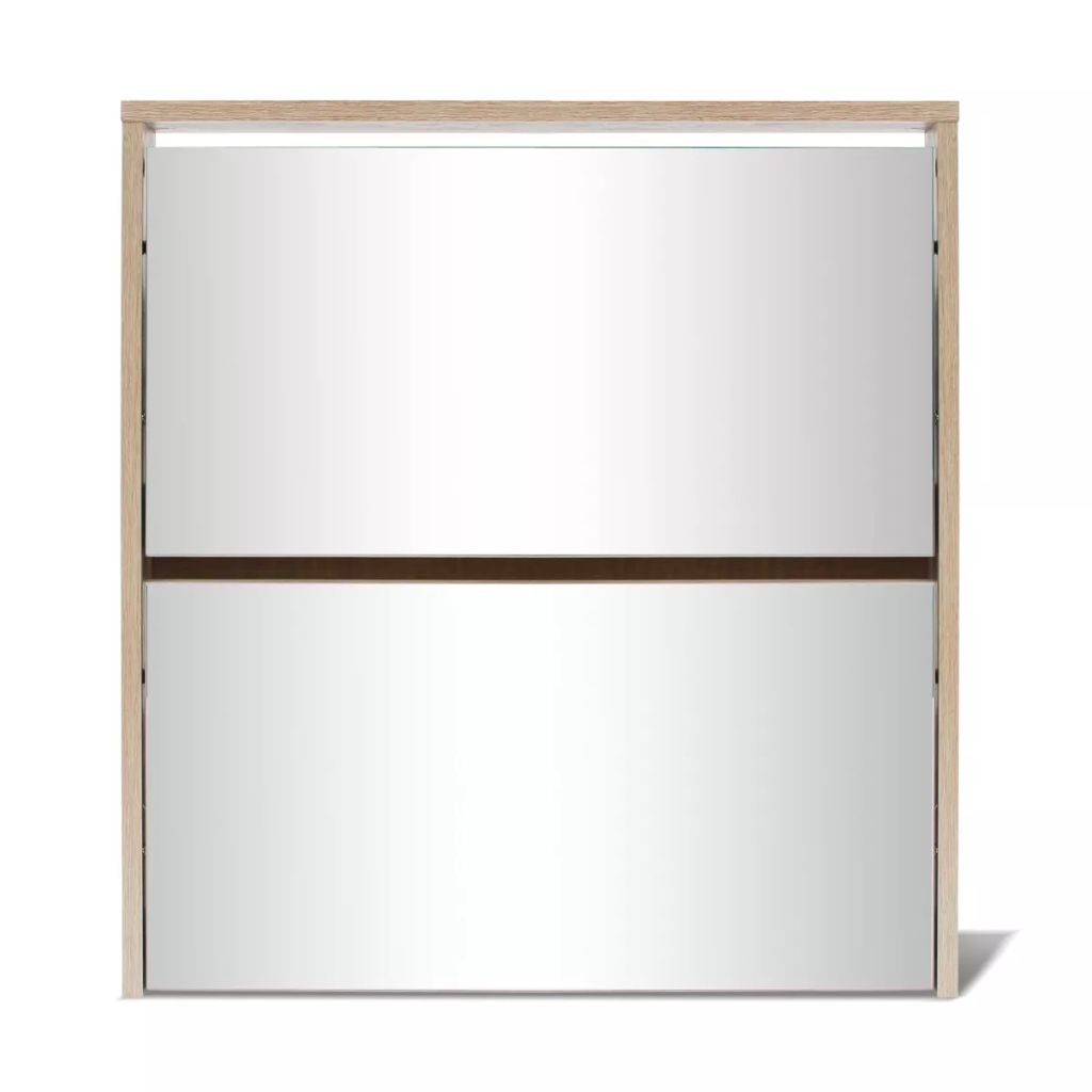 Shoe Cabinet 2-Layer Mirror Oak 63x17x67 cm