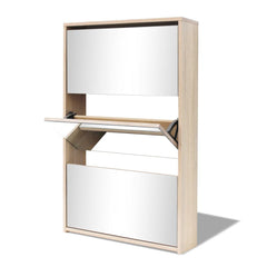 Shoe Cabinet 3-Layer Mirror Oak 63x17x102.5 cm