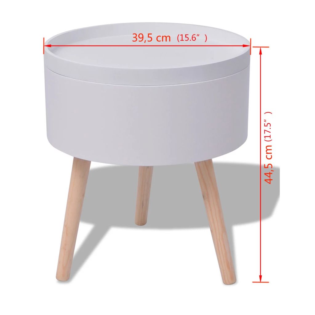 Side Table with Serving Tray Round 39.5x44.5 cm White