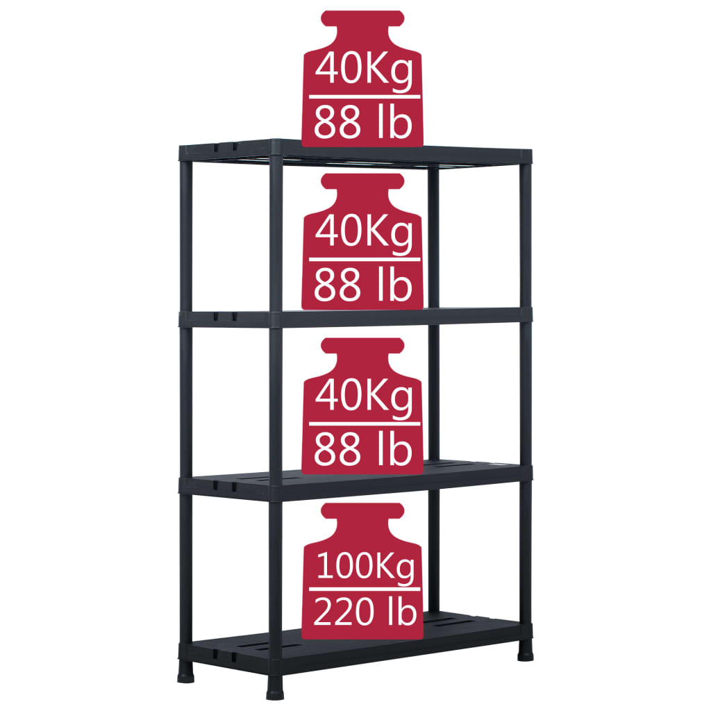 Storage Shelf Rack Black 220 kg 90x40x138 cm Plastic