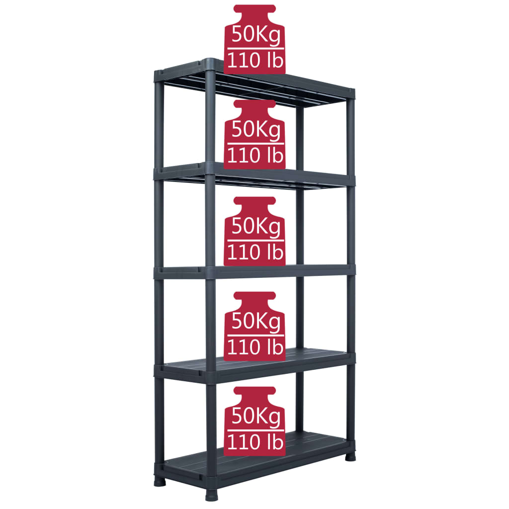Storage Shelf Racks 2 pcs Black 250 kg 80x40x180 cm Plastic