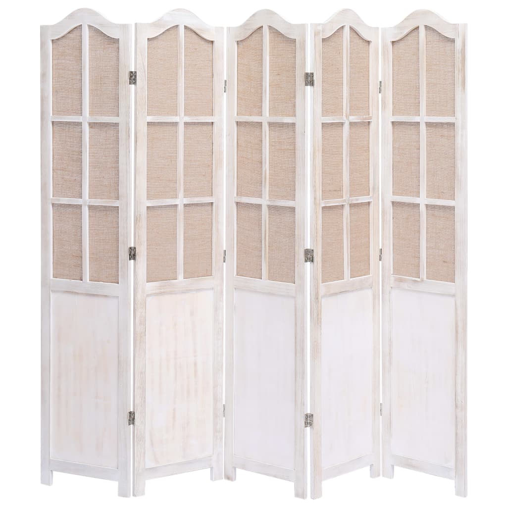 5-Panel Room Divider White 175x165 cm Fabric