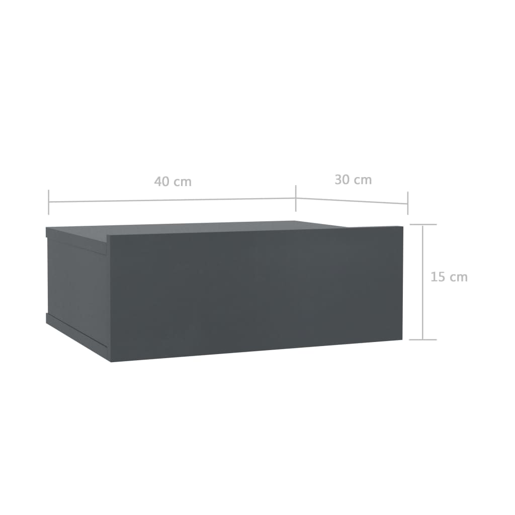 Floating Nightstand Grey 40x30x15 cm Chipboard
