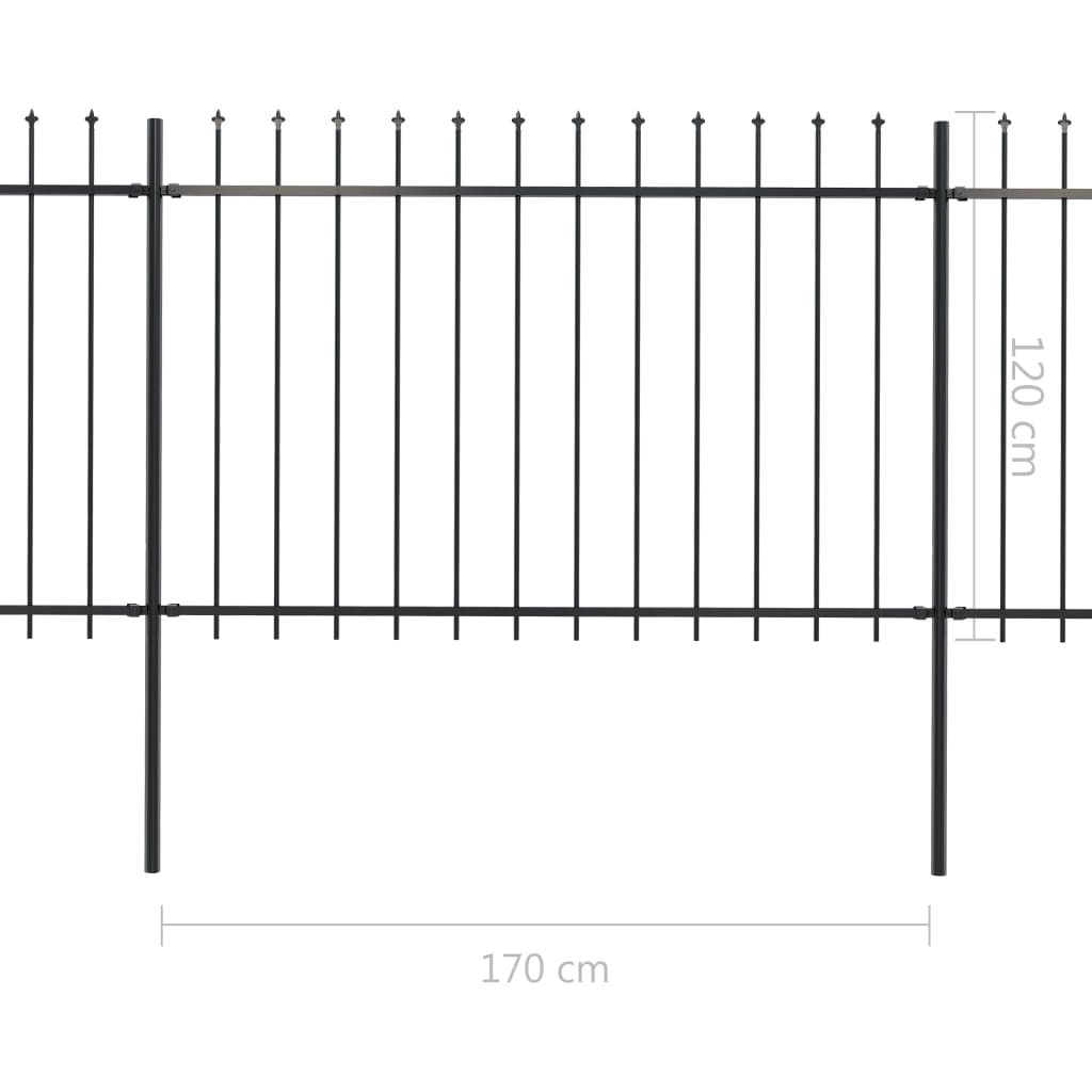 Garden Fence with Spear Top Steel 11.9x1.2 m Black