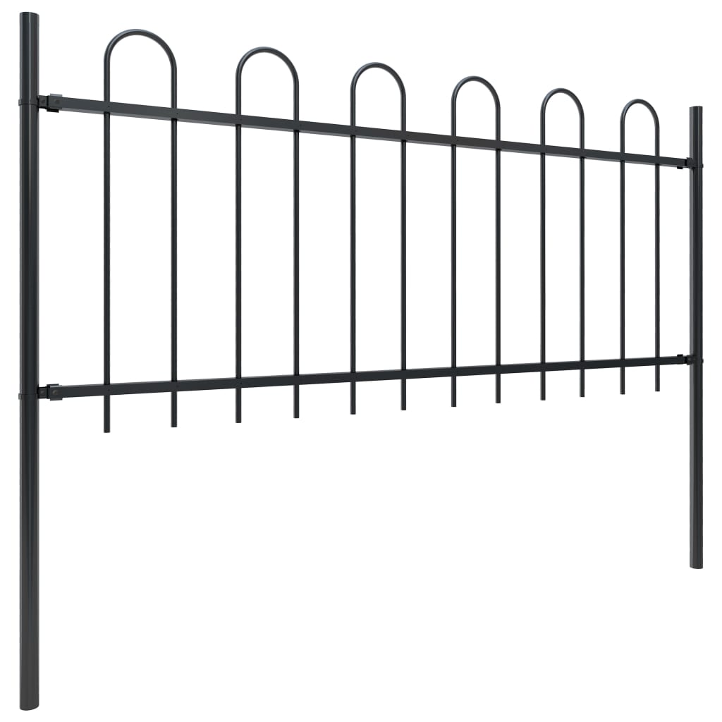 Garden Fence with Hoop Top Steel 10.2x0.8 m Black