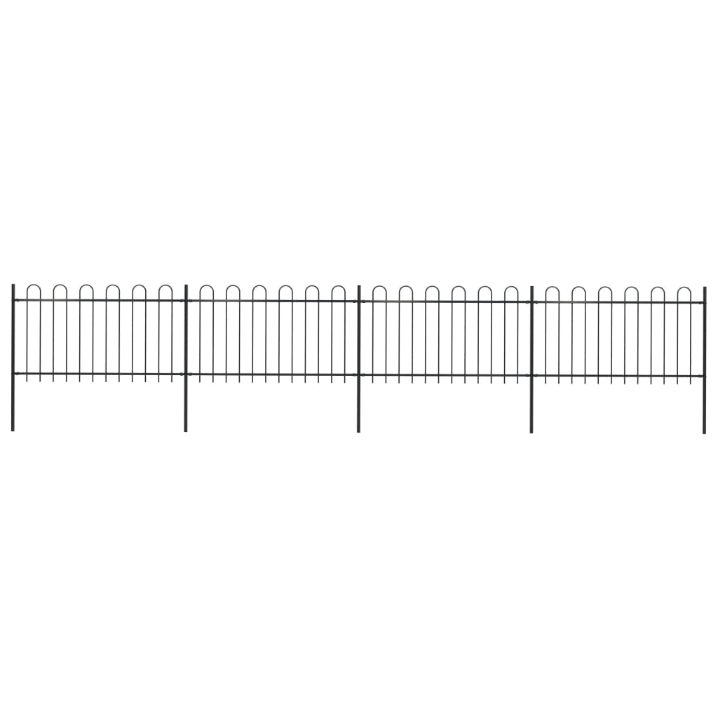 Garden Fence with Hoop Top Steel 6.8x1 m Black