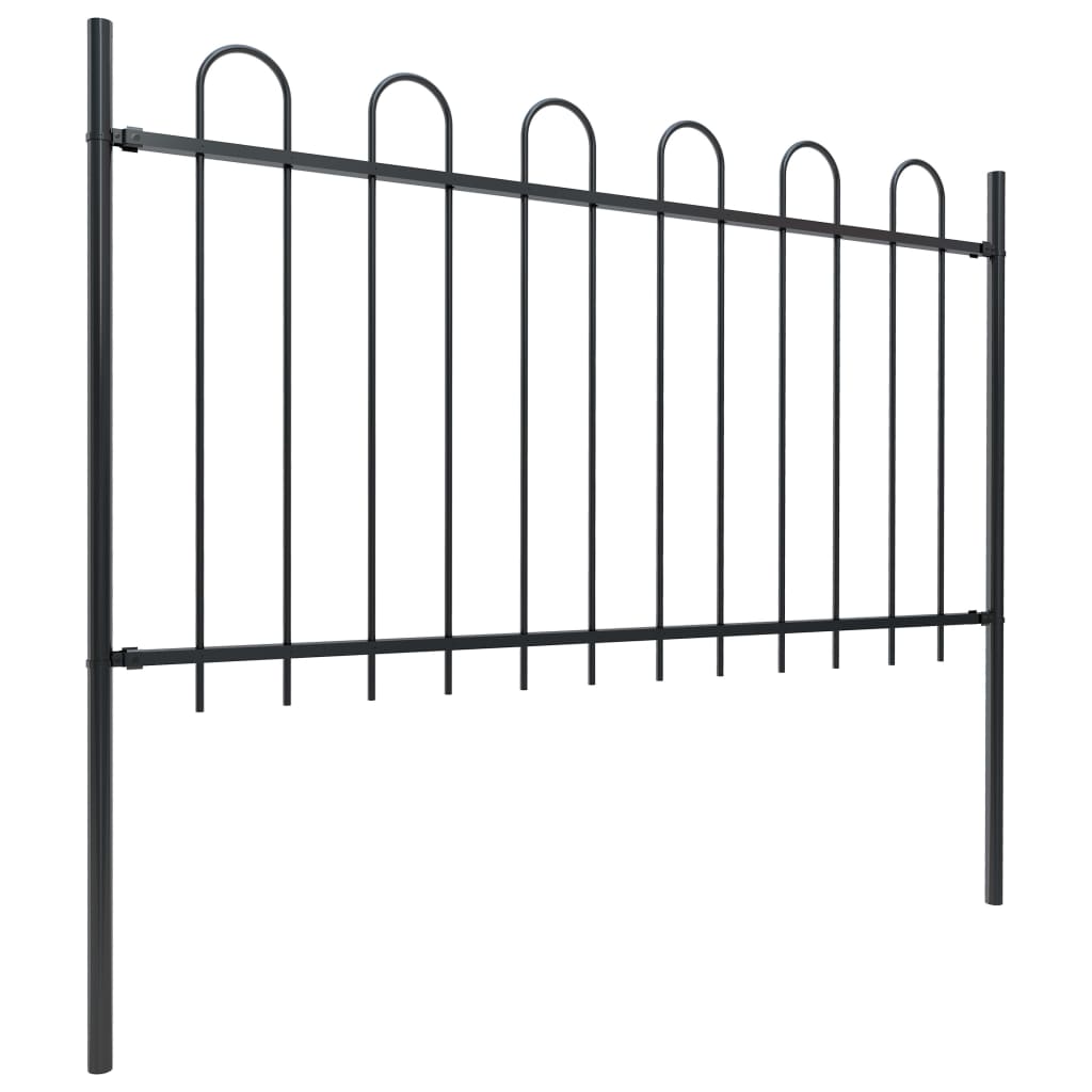 Garden Fence with Hoop Top Steel 6.8x1 m Black