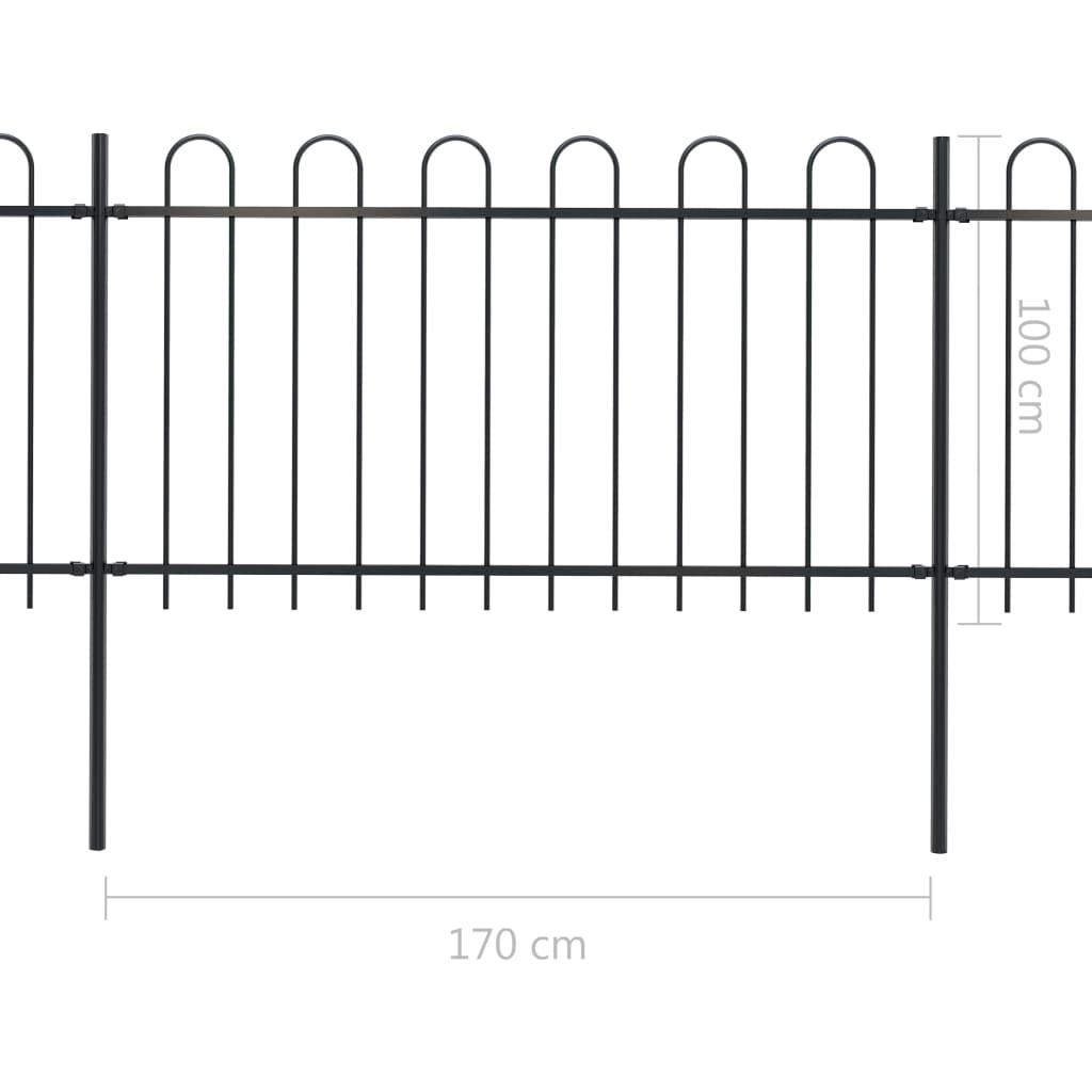 Garden Fence with Hoop Top Steel 13.6x1 m Black