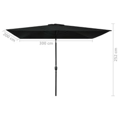 Outdoor Parasol with Metal Pole 300x200 cm Black