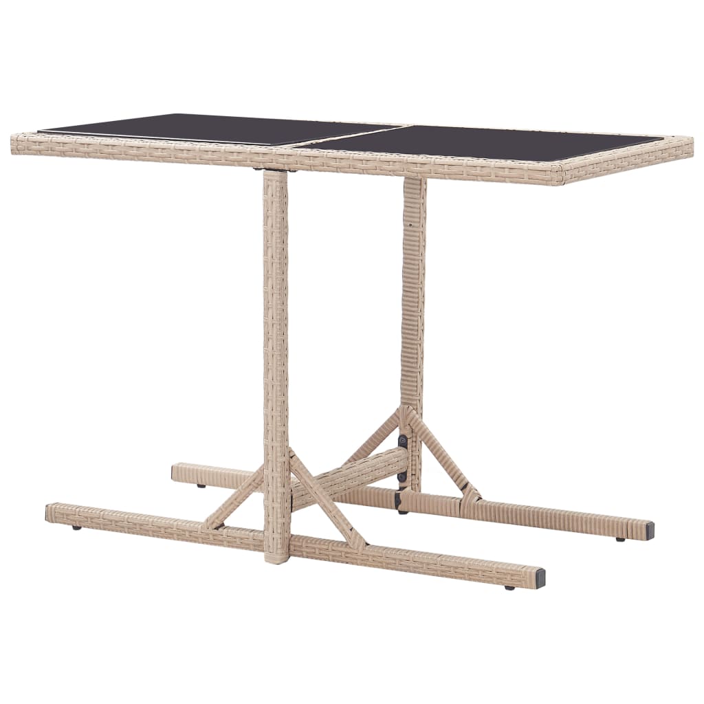 Garden Table Beige 110x53x72 cm Glass and Poly Rattan