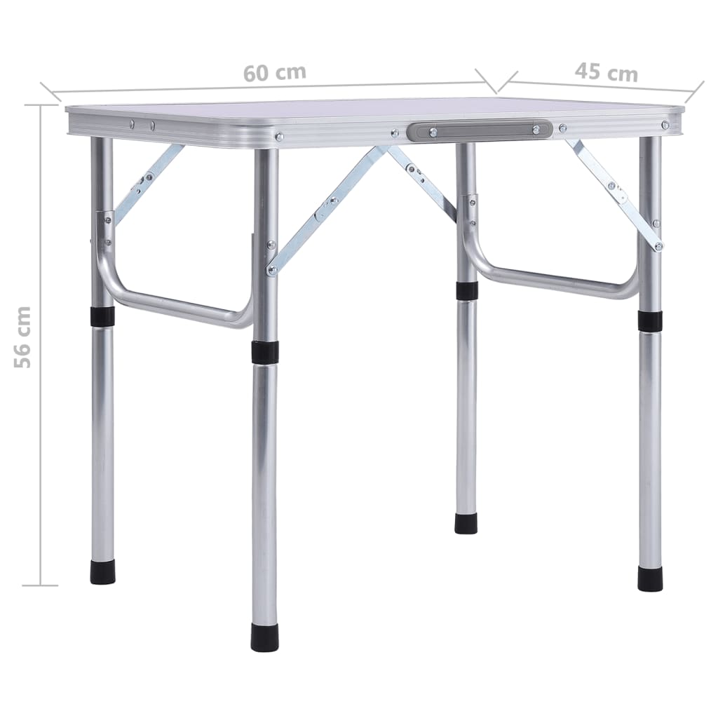 vidaXL Folding Camping Table White Aluminium 60x45 cm