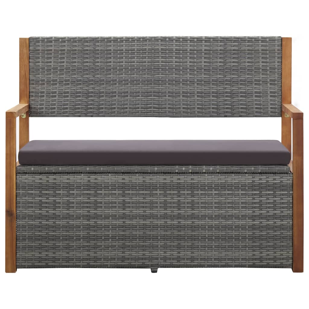 Storage Bench 110 cm Poly Rattan and Solid Acacia Wood Grey