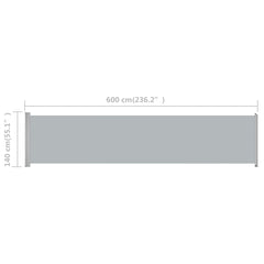 vidaXL Patio Retractable Side Awning 140x600 cm Grey