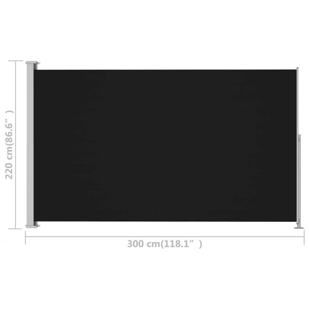 vidaXL Patio Retractable Side Awning 220x300cm Black