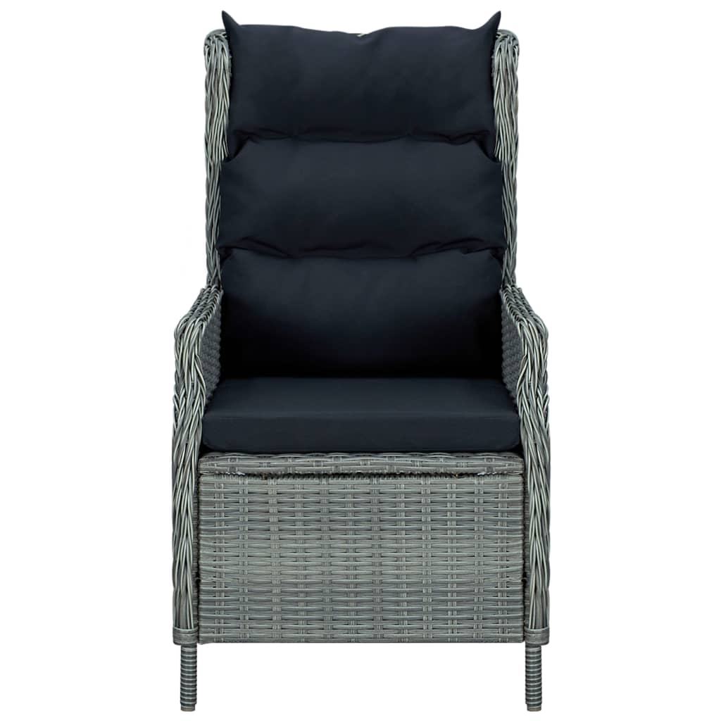 vidaXL Reclining Garden Chair with Cushions Poly Rattan Light Grey